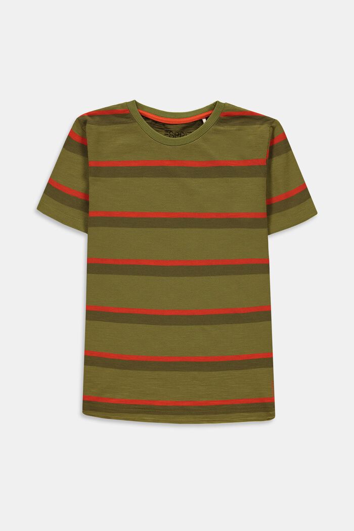 T-shirt a righe in 100% cotone, LEAF GREEN, overview