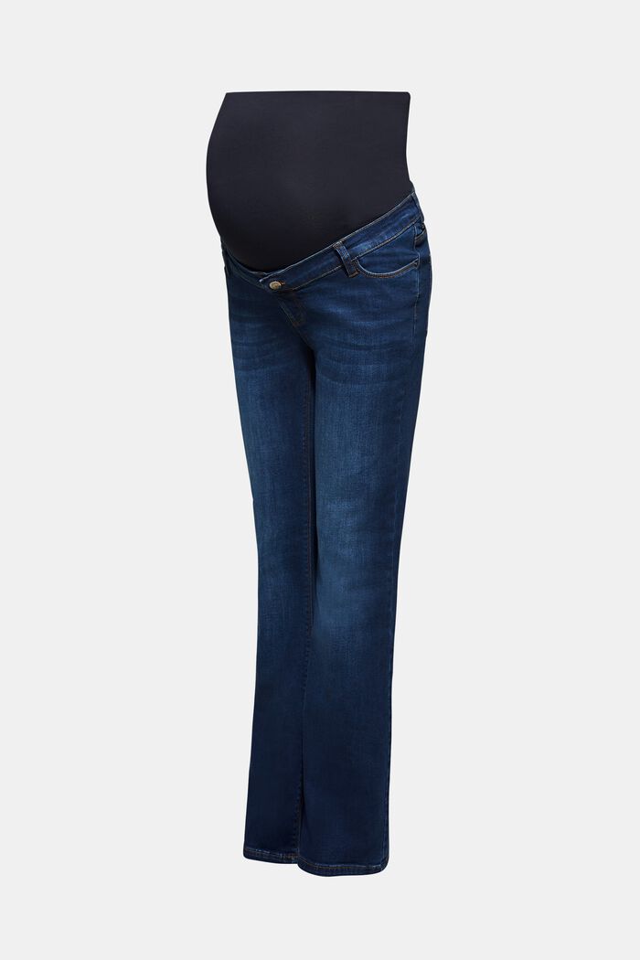Jeans elasticizzati con fascia premaman, DARK WASHED BLUE, overview