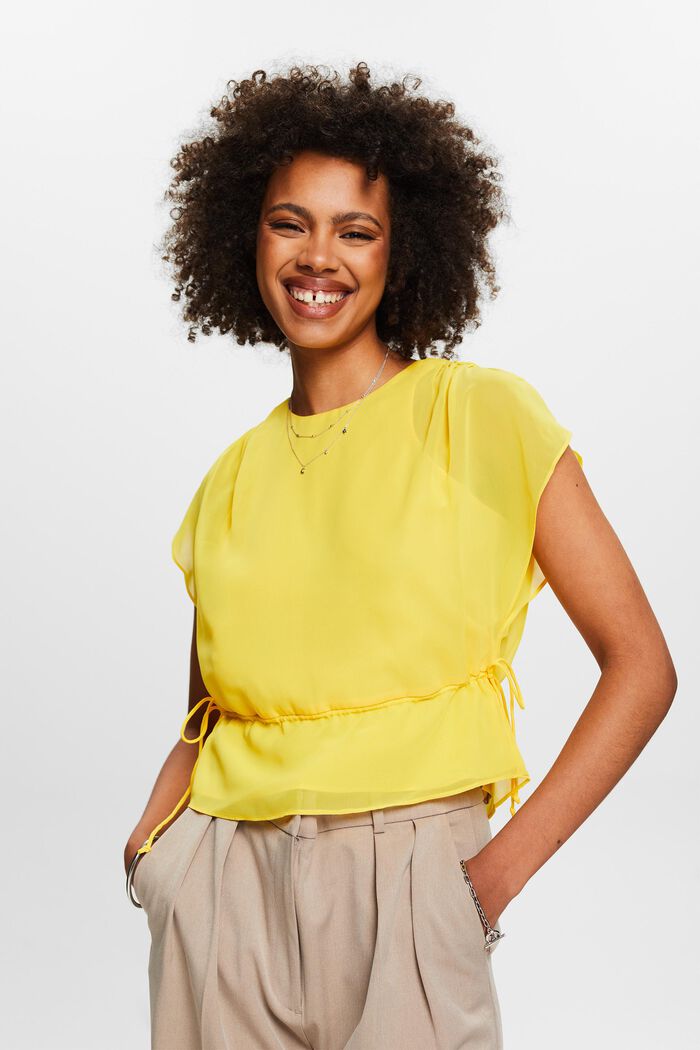 Blusa in chiffon con coulisse, YELLOW, detail image number 4