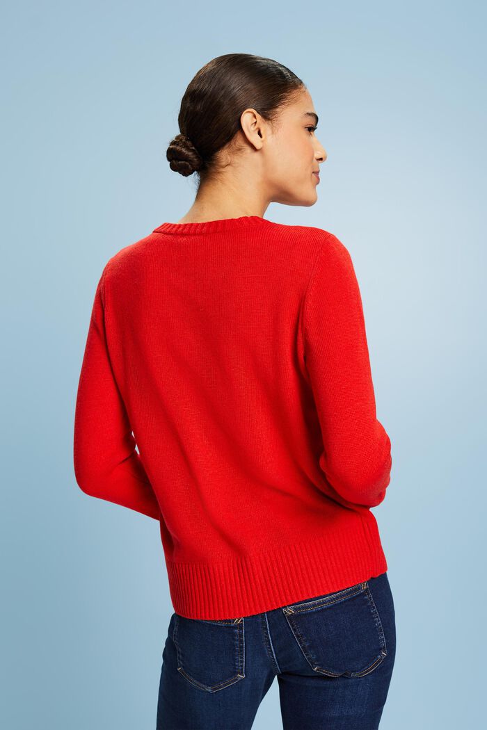 Pullover in maglia con girocollo, RED, detail image number 3
