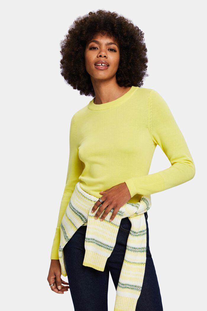 Pullover in cotone a girocollo, PASTEL YELLOW, detail image number 0
