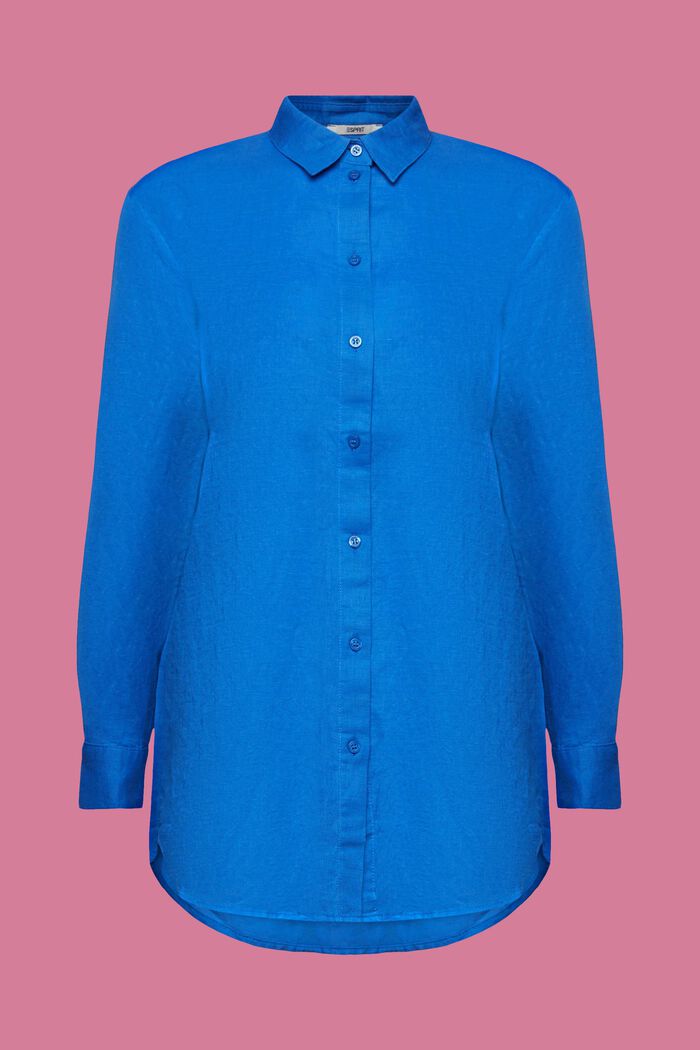 Camicia in misto lino e cotone, BRIGHT BLUE, detail image number 6