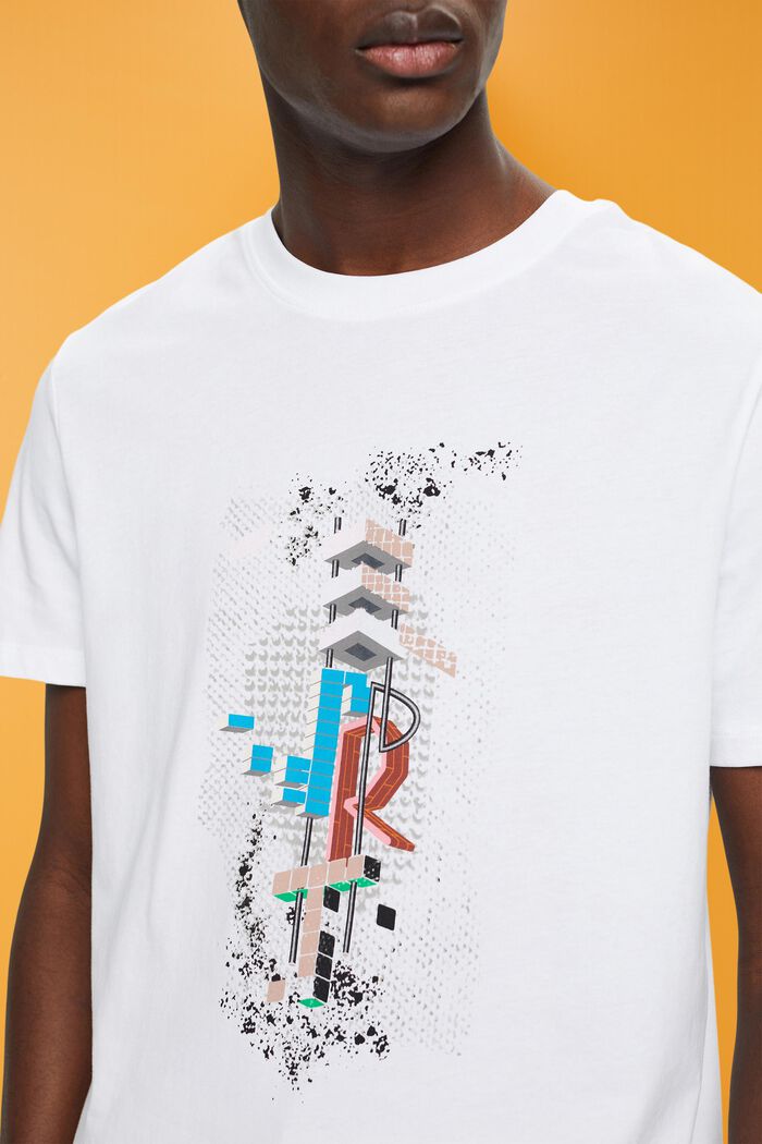 T-shirt slim fit in cotone con stampa sul davanti, WHITE, detail image number 2