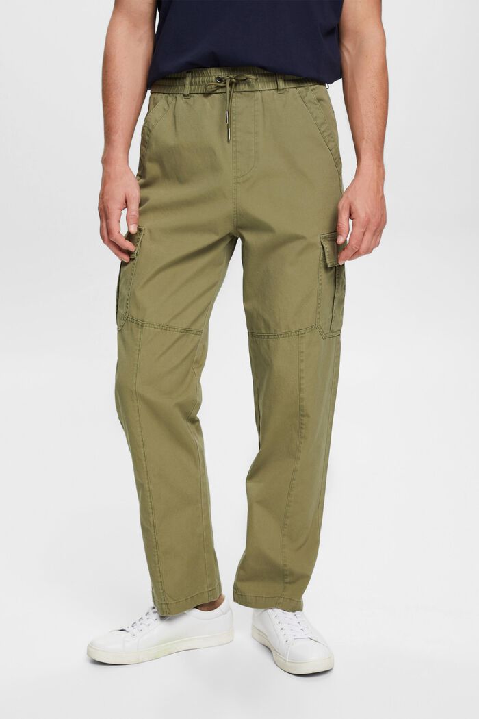 Pantaloni cargo in cotone stile jogger con gamba affusolata, OLIVE, detail image number 0