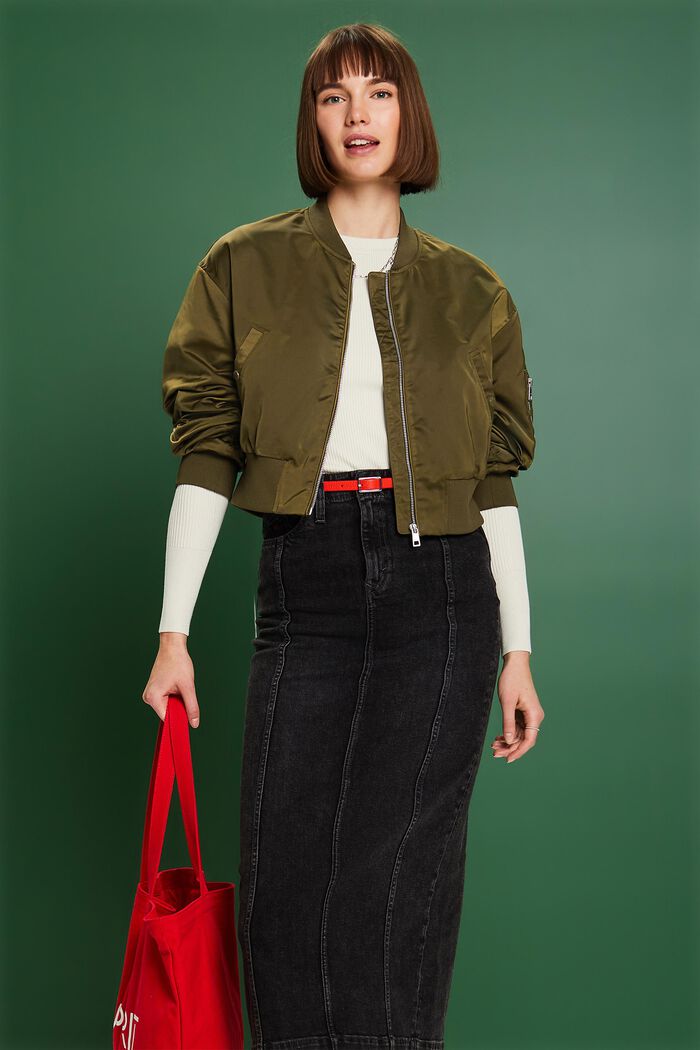 Giacca bomber cropped in raso, KHAKI GREEN, detail image number 4