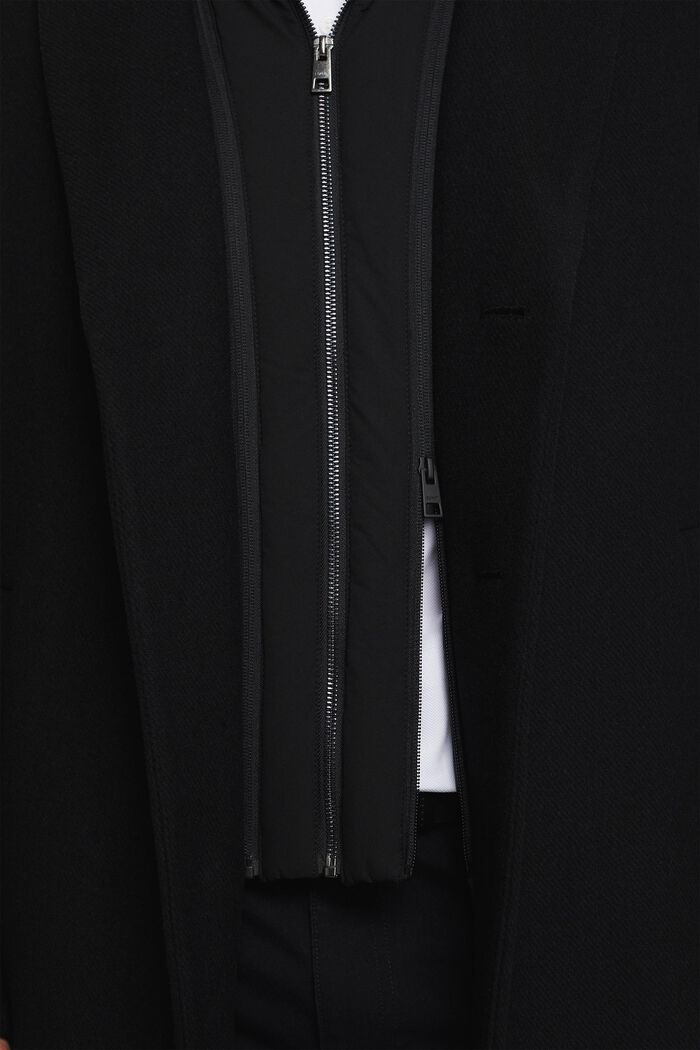 Cappotto con cappuccio rimovibile in misto lana, BLACK, detail image number 4