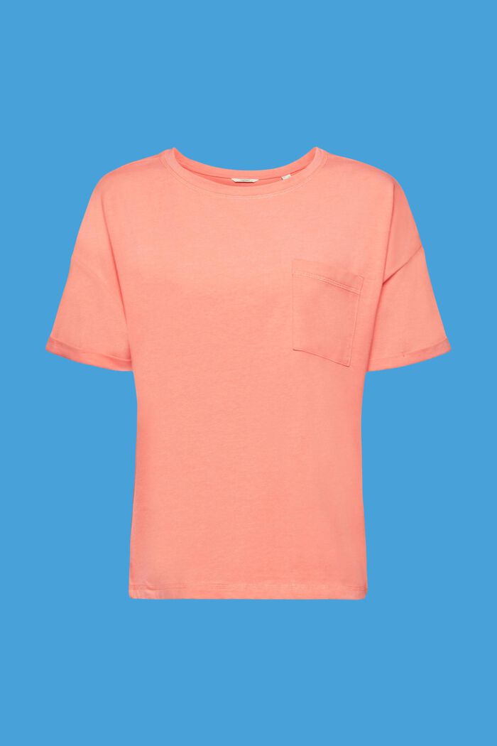 T-shirt con taschino sul petto in misto cotone, NEW CORAL, detail image number 5