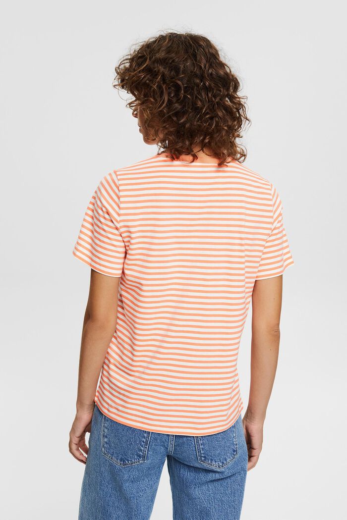T-shirt a righe in cotone biologico, CORAL ORANGE, detail image number 3
