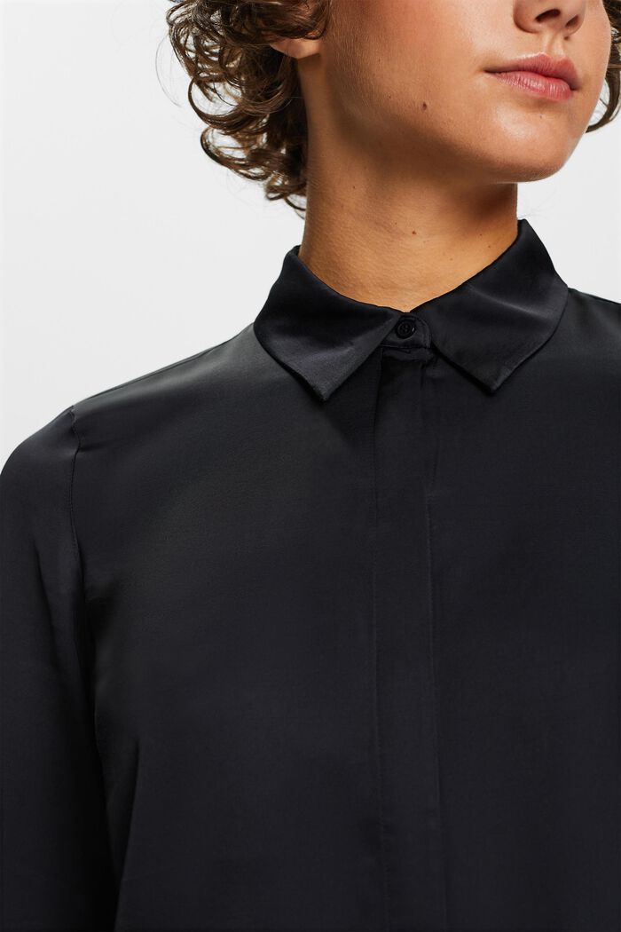 Blusa in raso a maniche lunghe, BLACK, detail image number 2