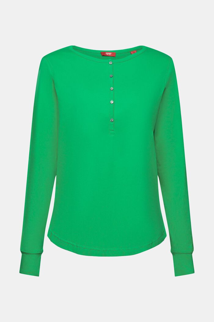 Top in cotone con scollo henley, GREEN, detail image number 6