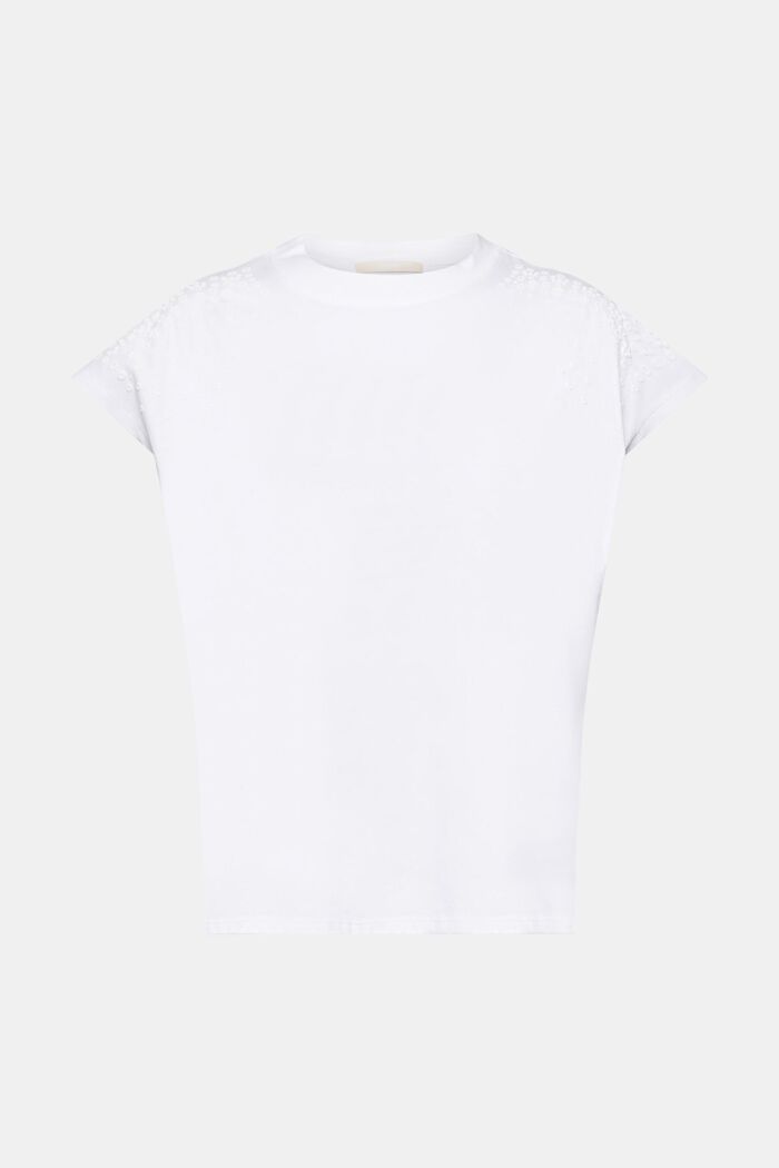 T-shirt senza maniche in cotone con fiori impreziositi, WHITE, detail image number 6