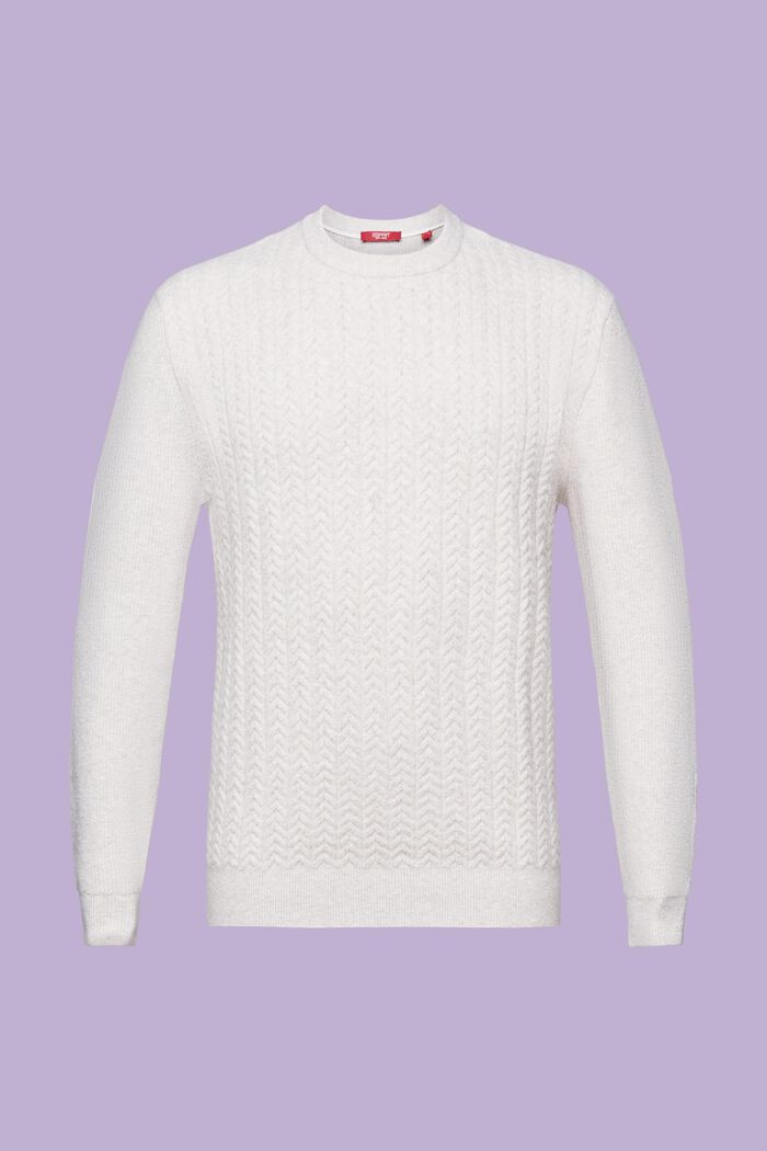 Pullover a girocollo in maglia intrecciata melange, OFF WHITE, detail image number 6