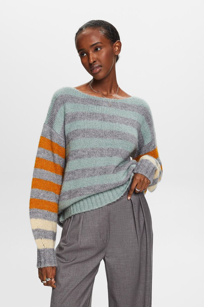 Pullover a righe in misto lana e mohair, MEDIUM GREY, detail image number 0