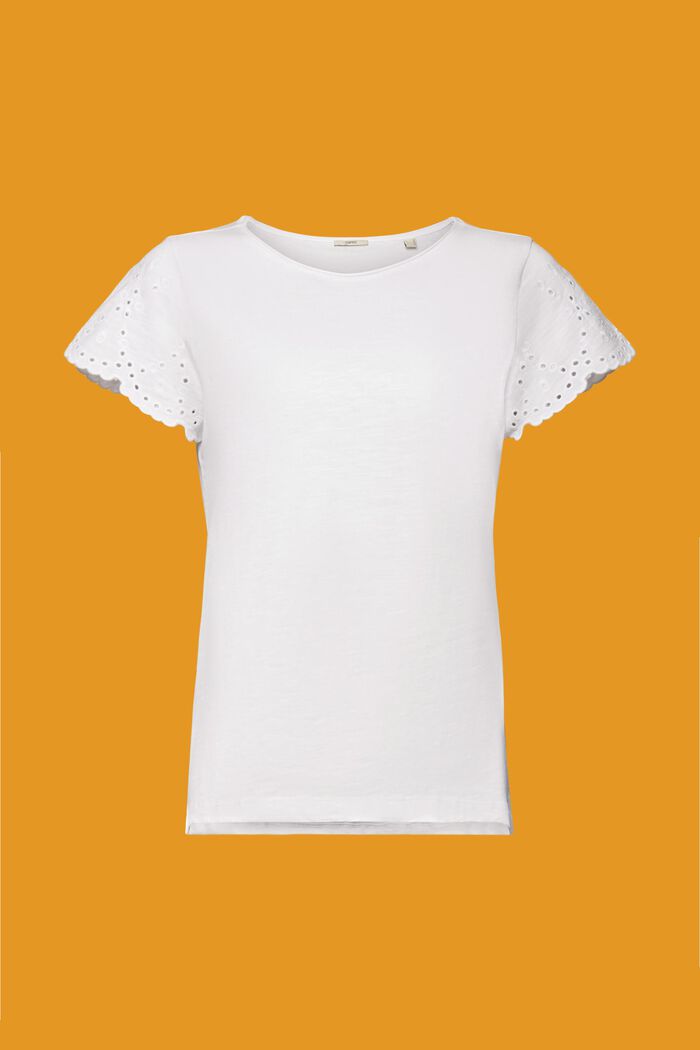 T-shirt di cotone con maniche traforate, WHITE, detail image number 5