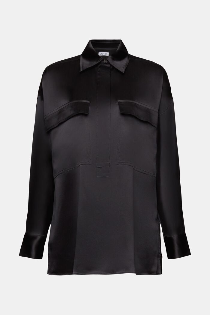 Blusa in raso di seta, BLACK, detail image number 6
