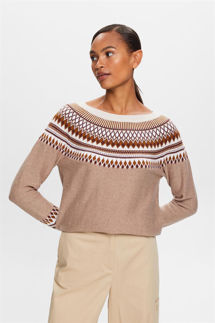 Pullover in cotone jacquard, LIGHT TAUPE, detail image number 2