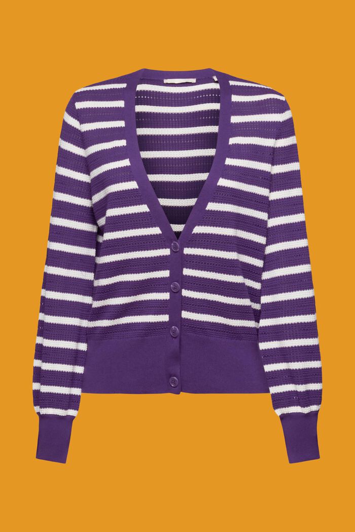 Cardigan pointelle a righe, DARK PURPLE, detail image number 6