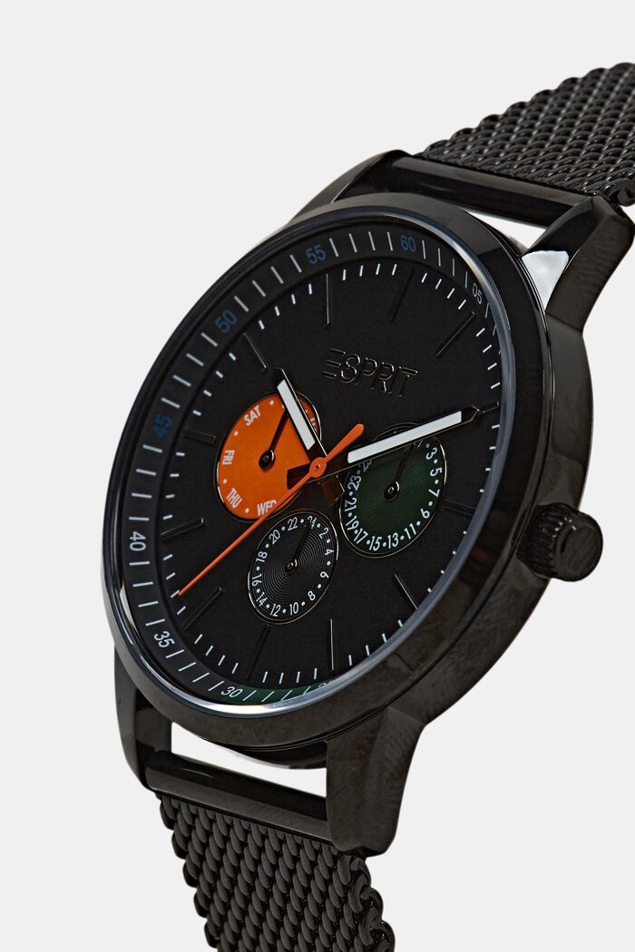 Orologio in acciaio inossidabile con cinturino in mesh, BLACK, detail image number 1