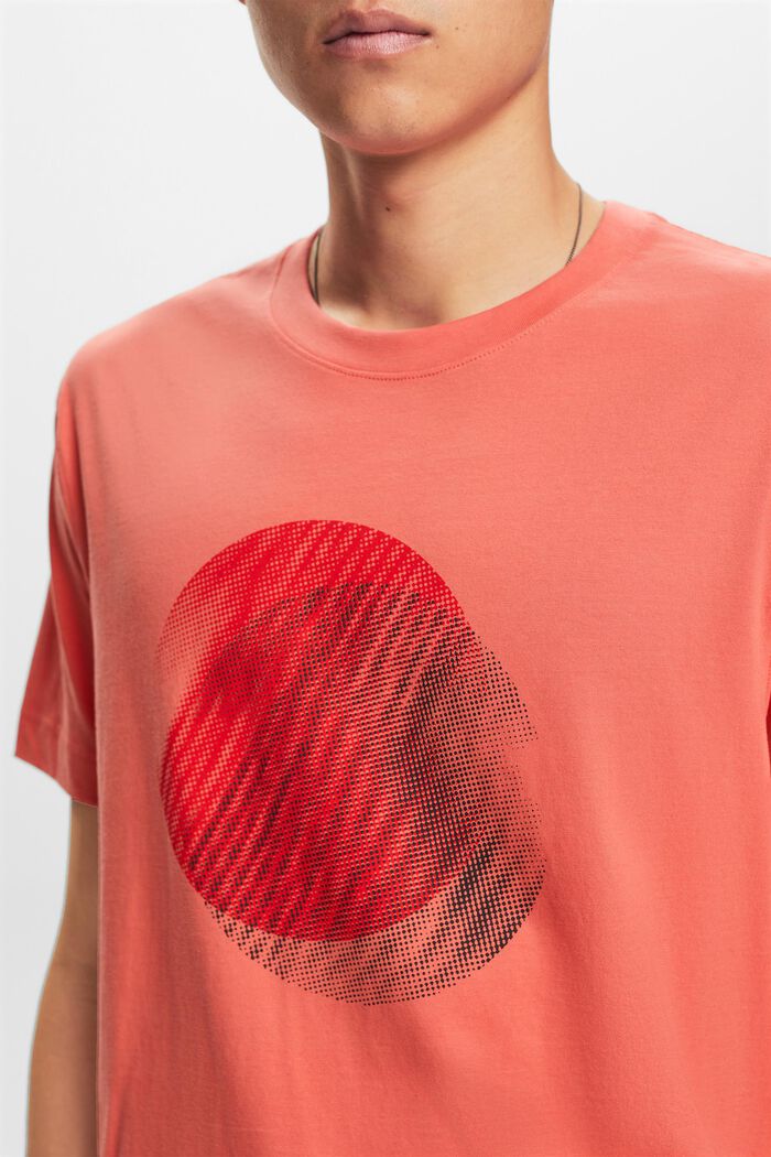 T-shirt con stampa frontale, 100% cotone, CORAL RED, detail image number 3