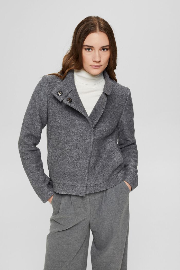 In misto lana: giacca bouclé con colletto alto, GUNMETAL, detail image number 0