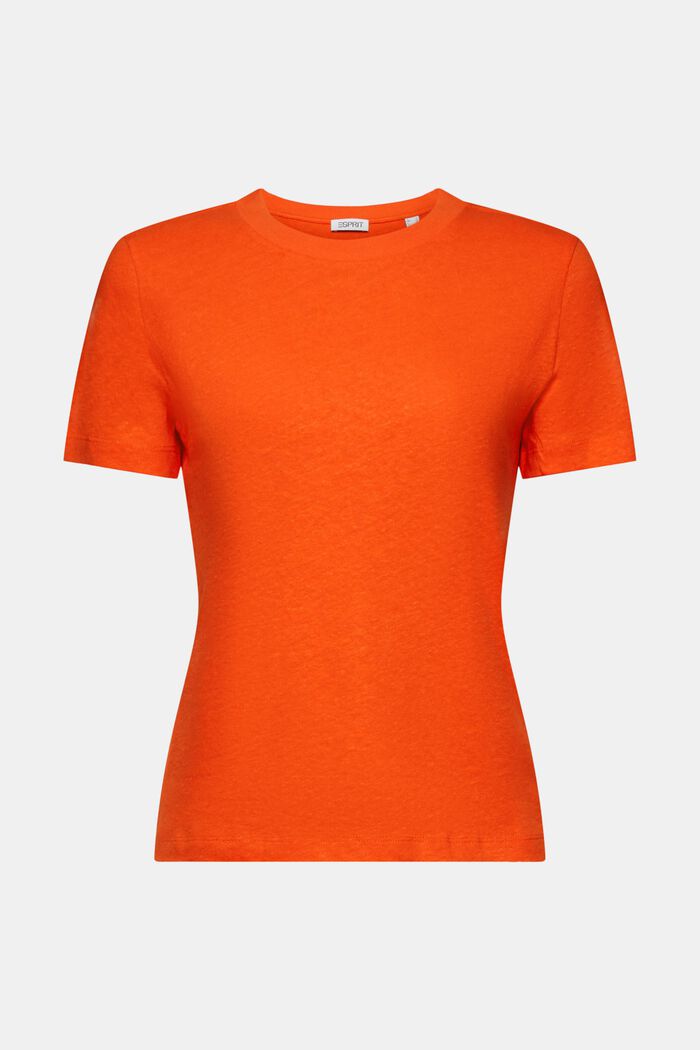 T-shirt in cotone e lino, BRIGHT ORANGE, detail image number 6