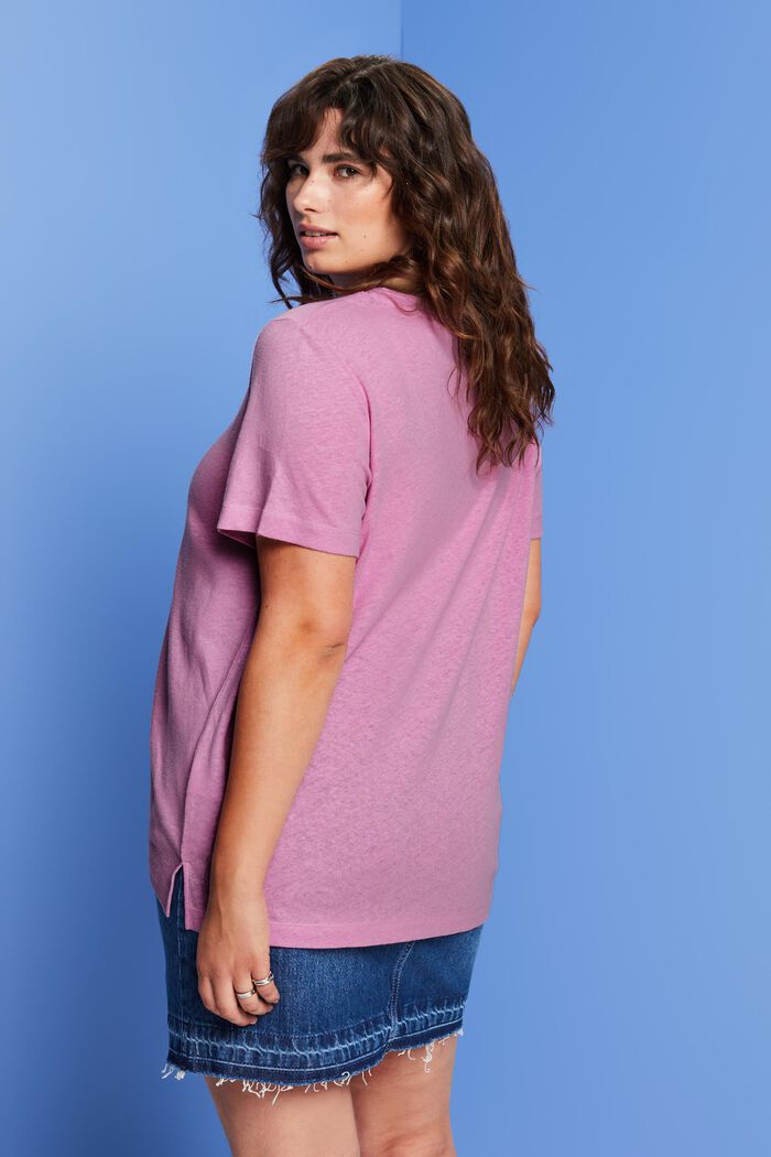 CURVY T-shirt in misto cotone e lino, LILAC, detail image number 3