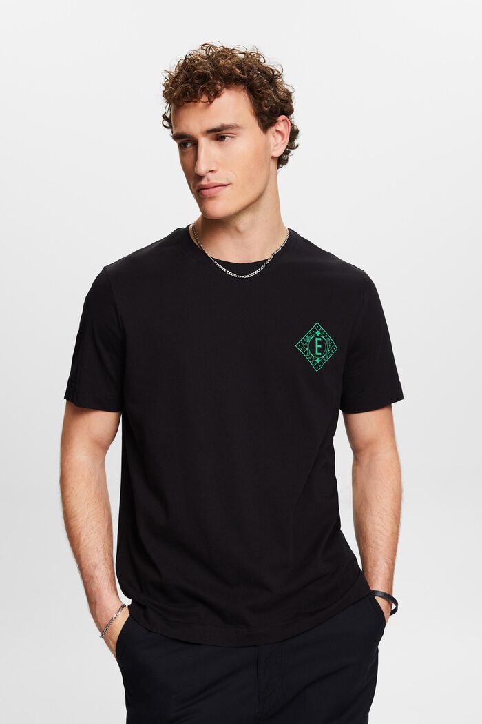 T-shirt in jersey di cotone con logo, BLACK, detail image number 0