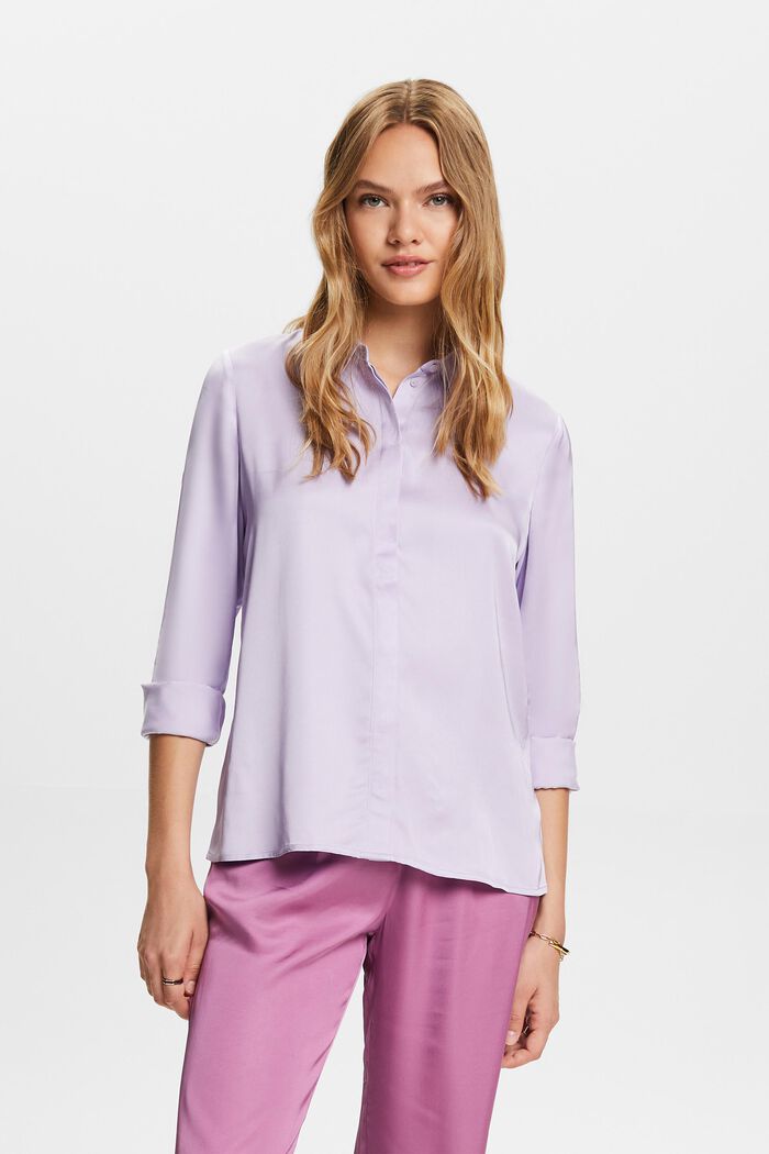 Blusa in raso a maniche lunghe, LAVENDER, detail image number 0