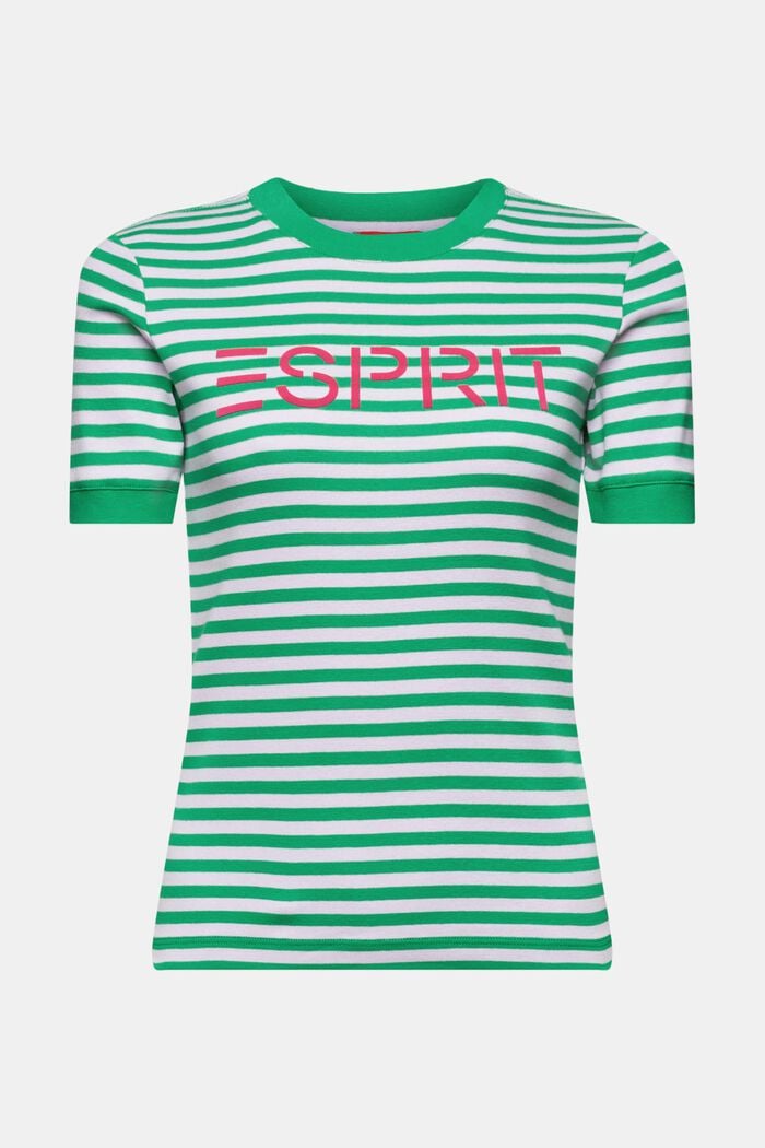 T-shirt in cotone a righe con stampa del logo, GREEN, detail image number 7