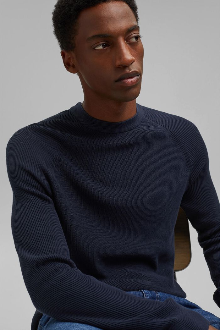 Pullover in maglia a coste di 100% cotone, NAVY, detail image number 5