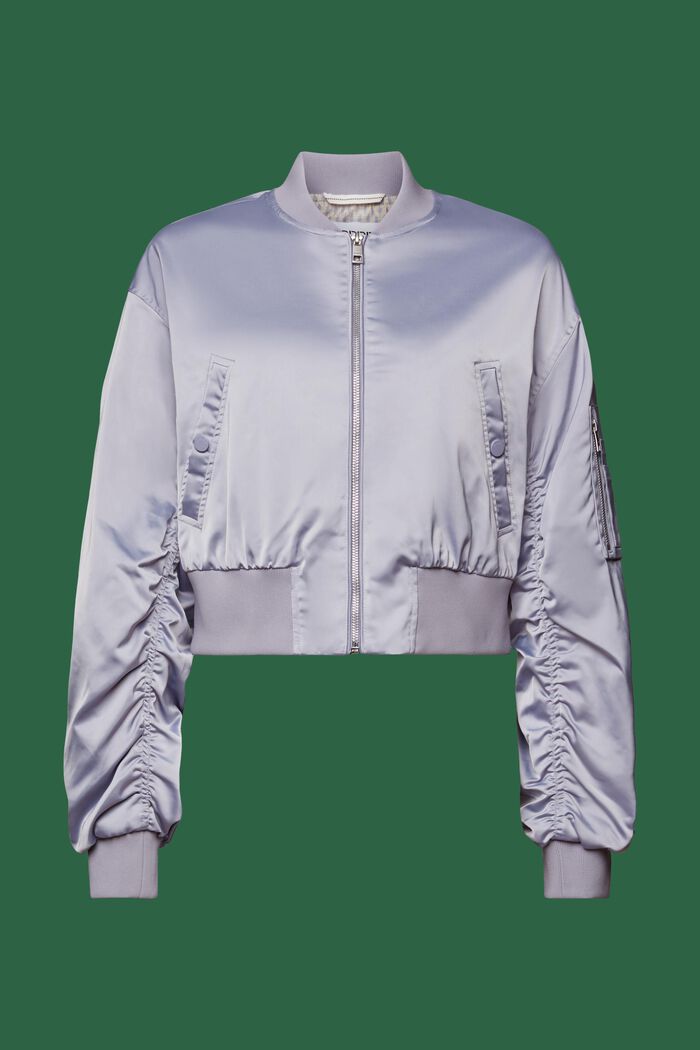 Giacca bomber cropped in raso, LIGHT BLUE LAVENDER, detail image number 5