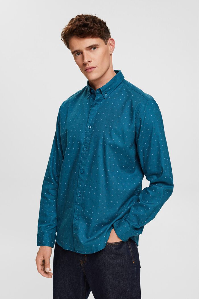 Camicia button-down con microstampa, DARK TURQUOISE, detail image number 0
