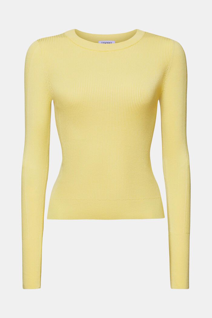 Pullover girocollo in maglia a coste, LIME YELLOW, detail image number 7