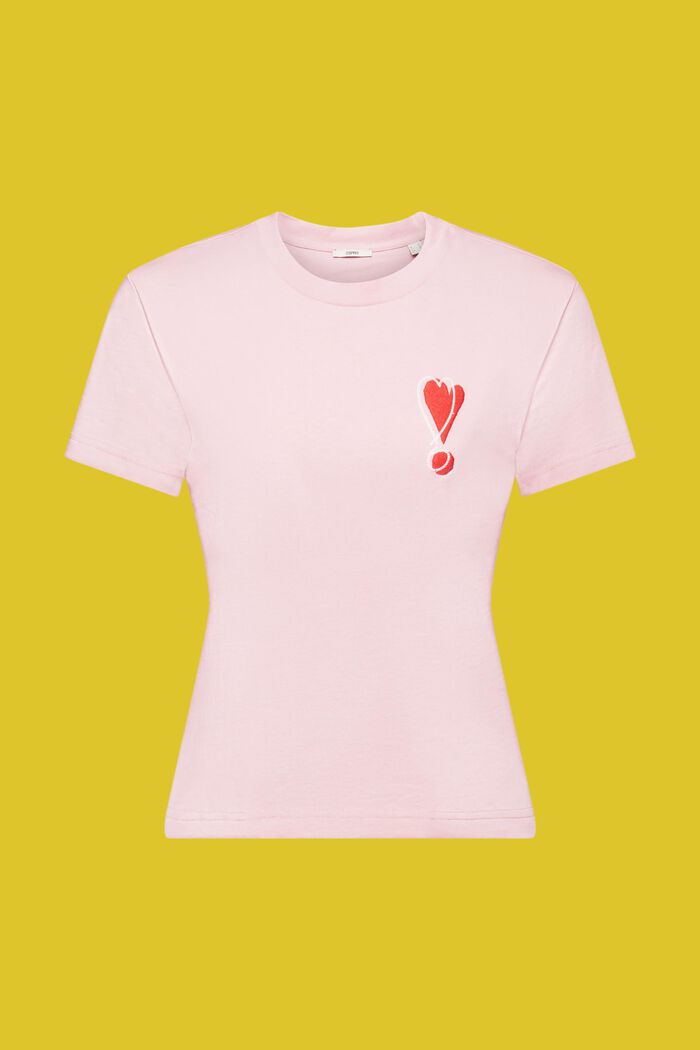 T-shirt in cotone con motivo a cuore ricamato, PINK, detail image number 6