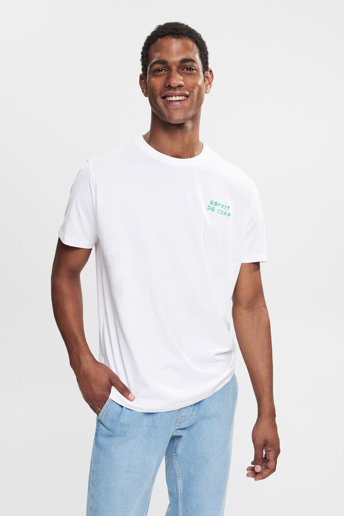 T-shirt in jersey con ricamo del logo, WHITE, overview