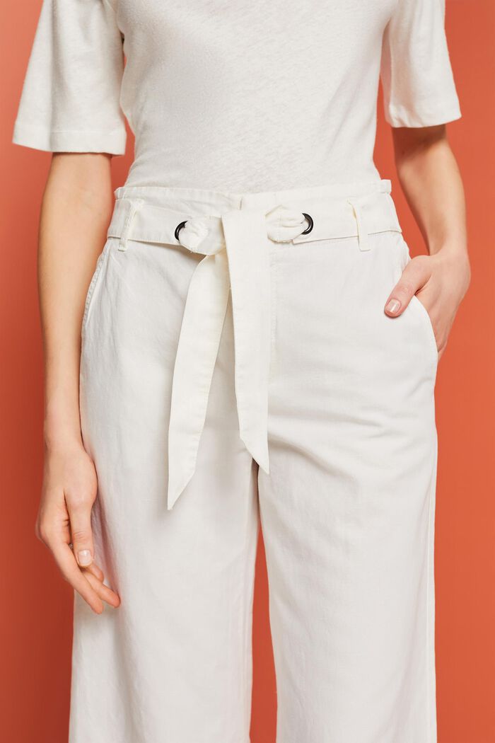 Culotte in lino e cotone con cintura, WHITE, detail image number 2