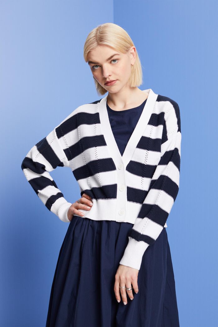 Cardigan con pointelle, 100% cotone, NAVY, detail image number 0