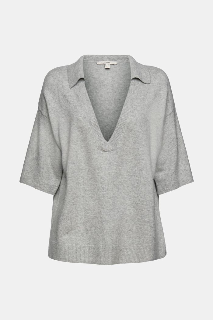Con lana: pullover a maniche corte con colletto da camicia