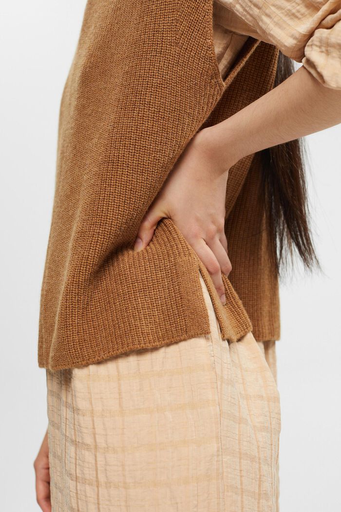 Gilet in maglia a coste in misto lana, CARAMEL, detail image number 0