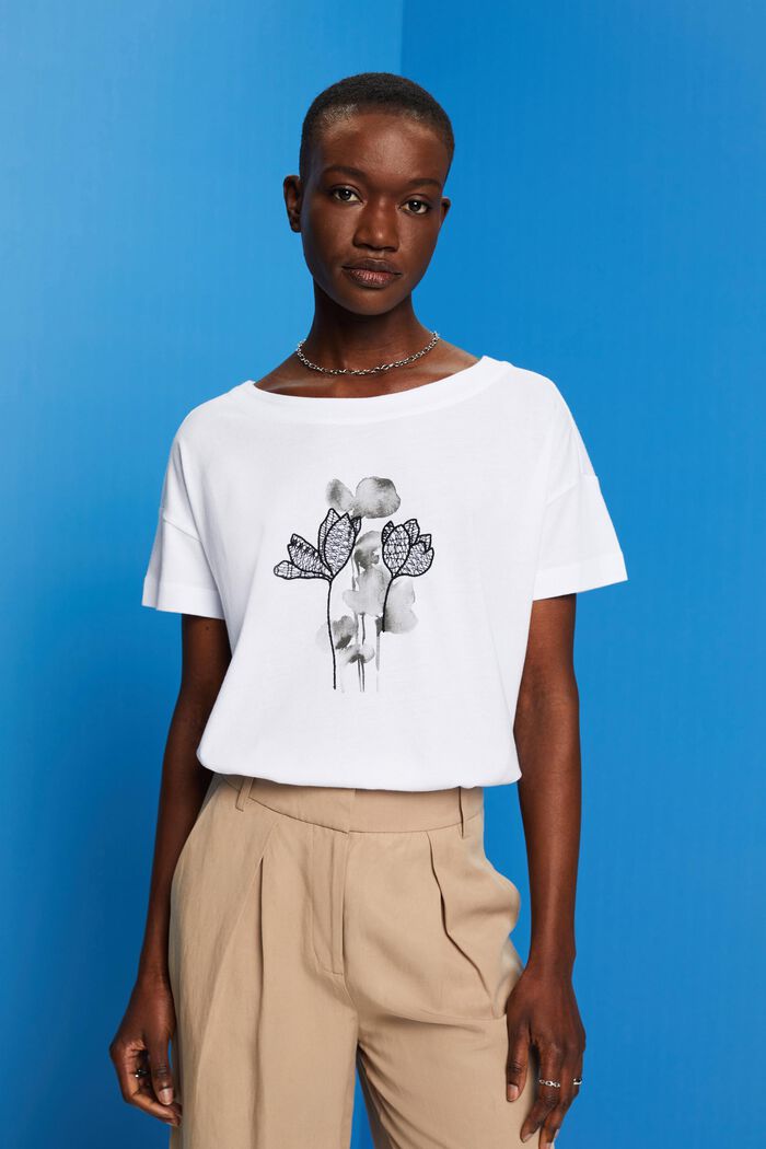 T-shirt ricamata, TENCEL™, WHITE, detail image number 0