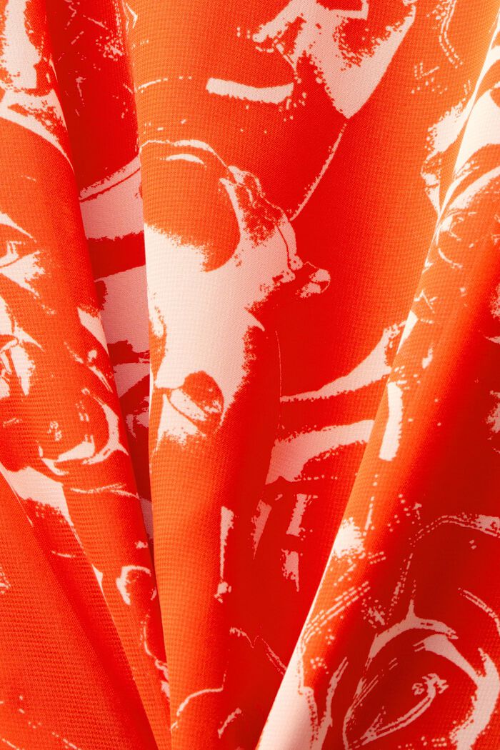 Blusa in chiffon con coulisse e stampa, BRIGHT ORANGE, detail image number 5