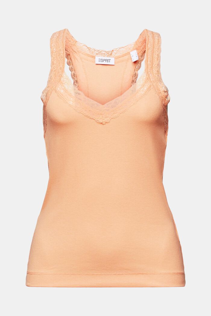 Top con pizzo in jersey di maglia a coste, PASTEL ORANGE, detail image number 5