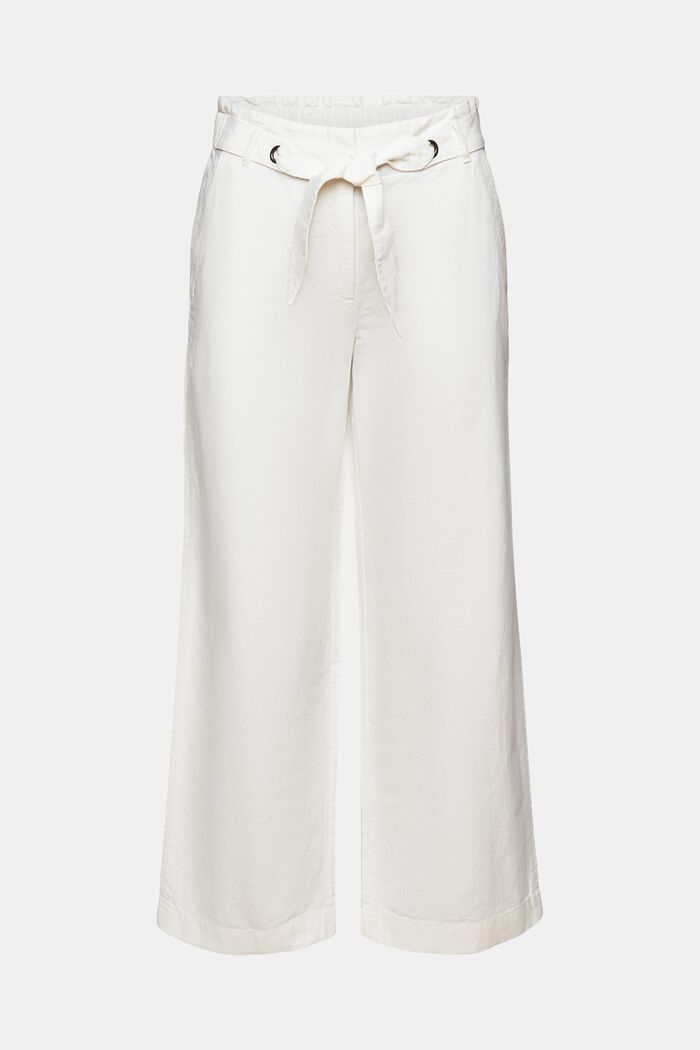 Pantaloni culotte cropped in lino e cotone, OFF WHITE, detail image number 7