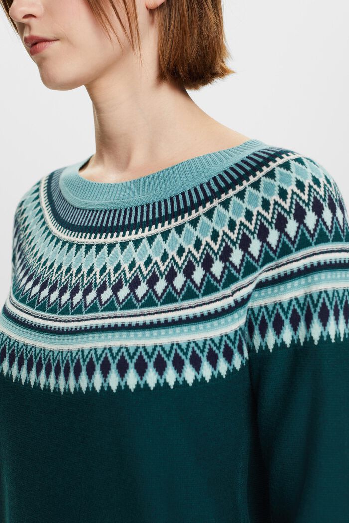 Pullover in cotone jacquard, EMERALD GREEN, detail image number 3
