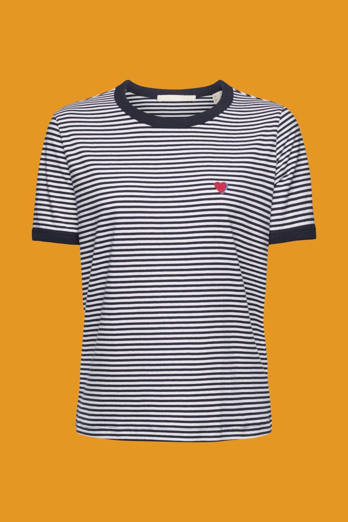 T-shirt in cotone a righe con motivo ricamato, NAVY, detail image number 6