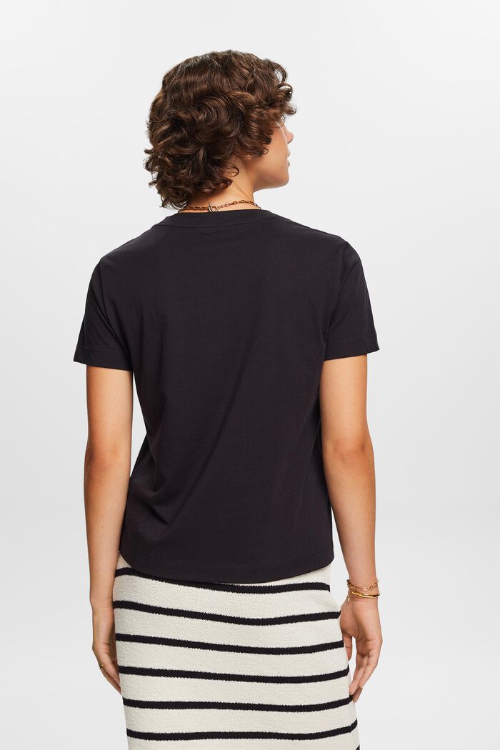 T-shirt girocollo in cotone, BLACK, detail image number 3