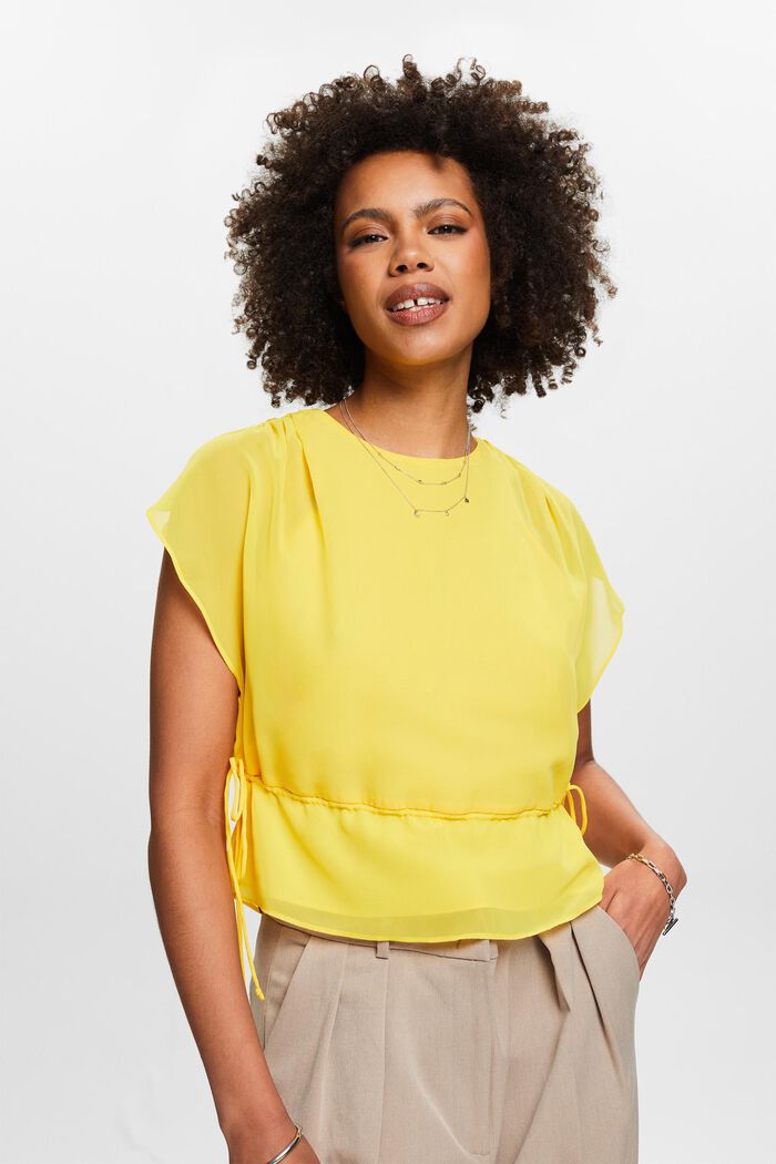 Blusa in chiffon con coulisse, YELLOW, detail image number 0
