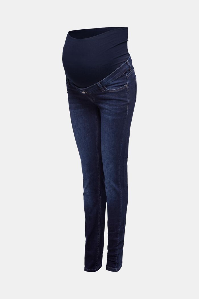 Jeans elasticizzati con fascia premaman, DARK WASHED, overview