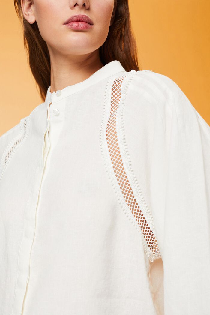 Blusa in tessuto in lino, OFF WHITE, detail image number 2