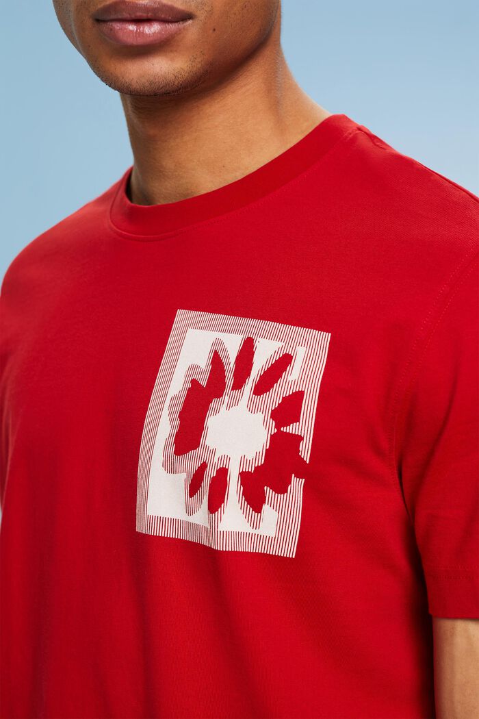 T-shirt con logo e stampa floreale, DARK RED, detail image number 3